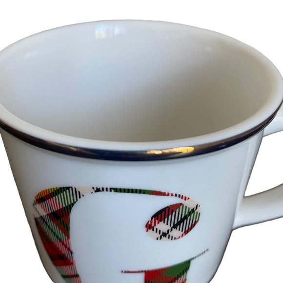Pottery Barn Plaid Alphabet Stoneware Holiday Initial G Monogram Mug G - Picture 8 of 12